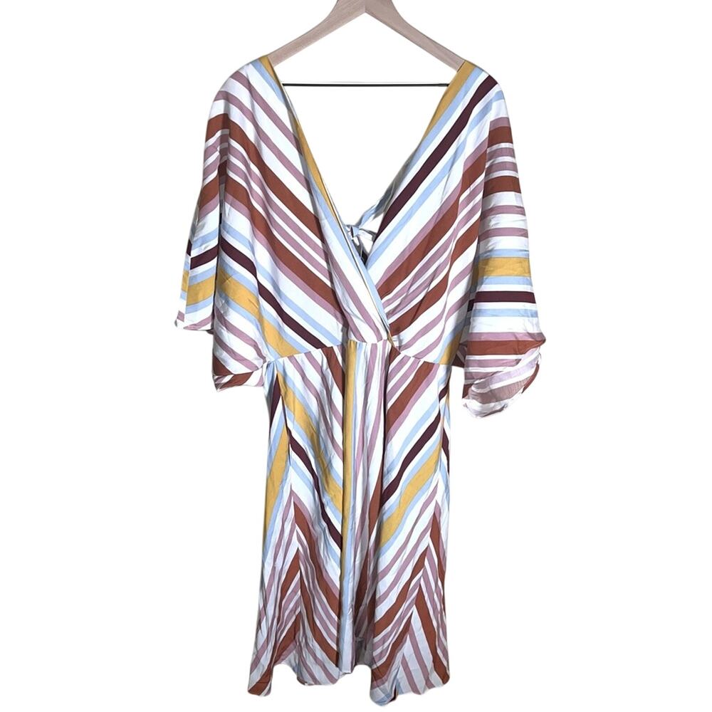 NWT ELOQUII Women's striped plunging v midi summer dress 20
